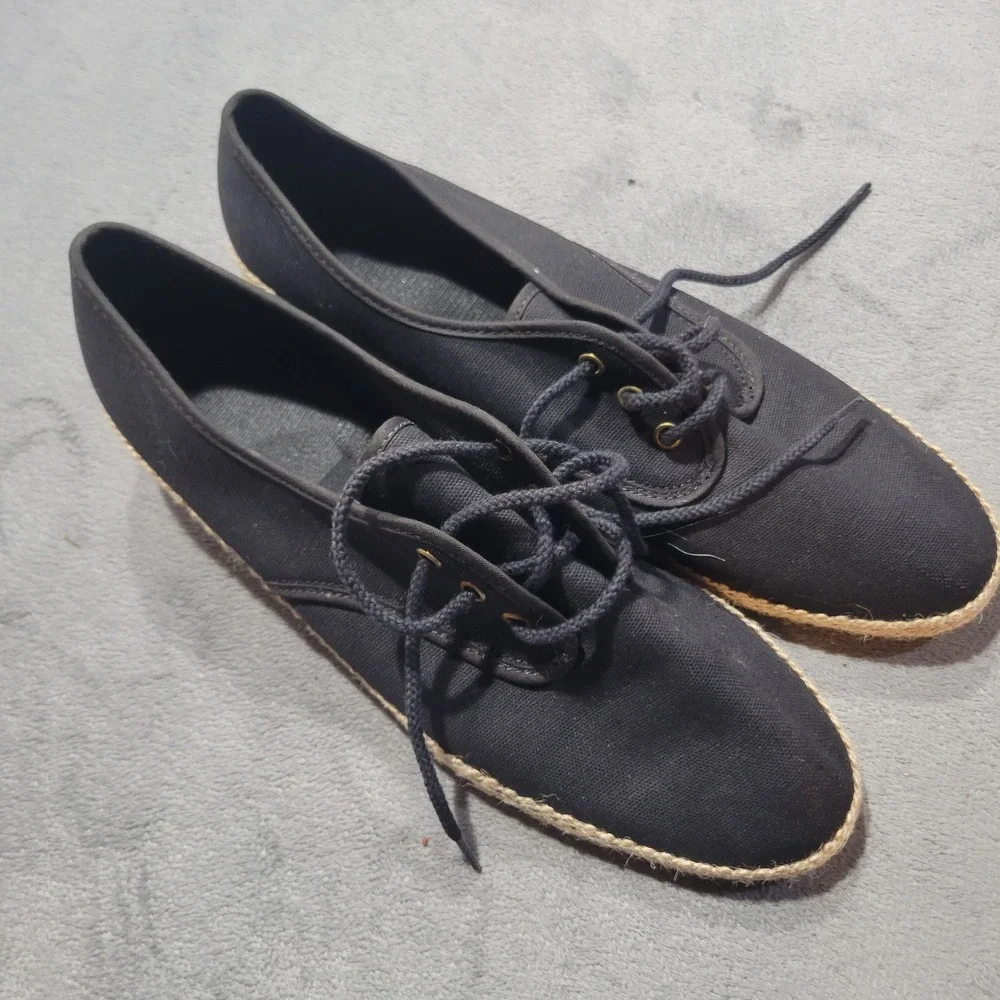 Outdorables Espadrille Wedge Womens 8 Black Canvas‎ Lace Up Pointed Toe Made USA